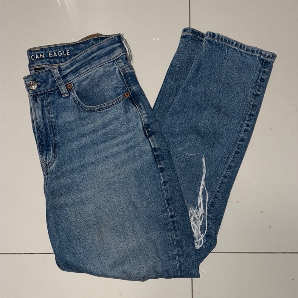 American Eagle Distressed Blue Mom Jeans